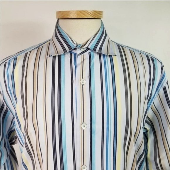 Ted Baker Large Multi Color Striped Cotton Button Front Shirt Made in Portugal - Picture 2 of 6